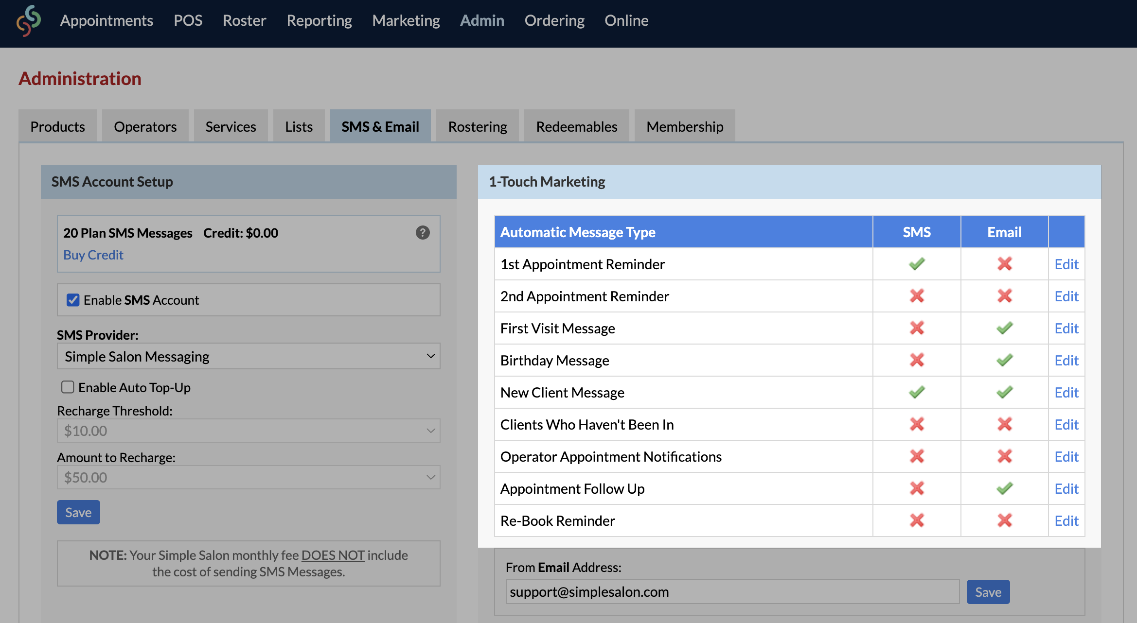 1 Touch Marketing section in 'Admin' > 'SMS & Email'.png