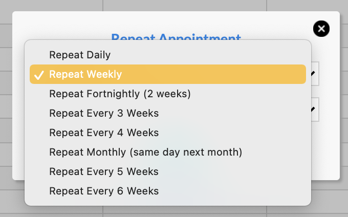 Repeat frequency options