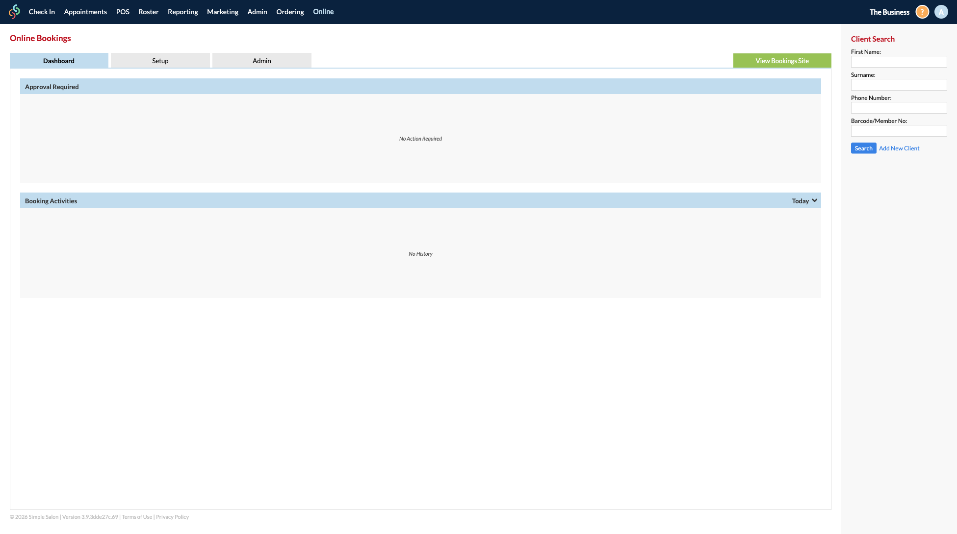 Online Booking Admin Settings screenshot