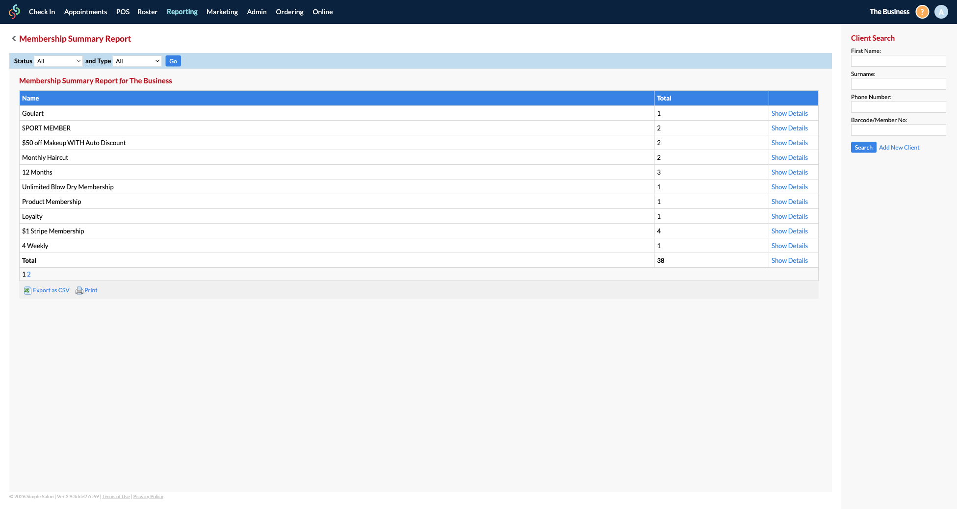 Membership Summary Report