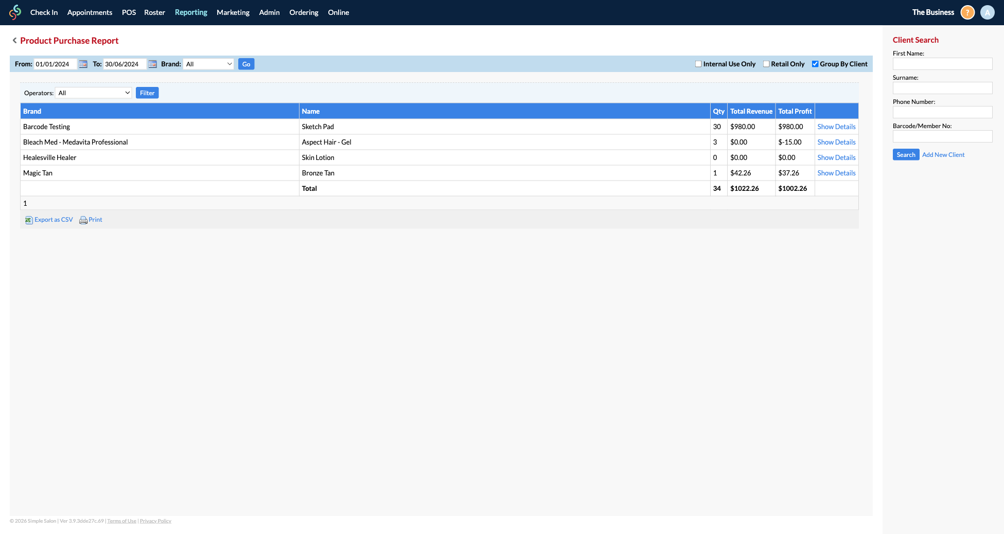 Product Purchase Report