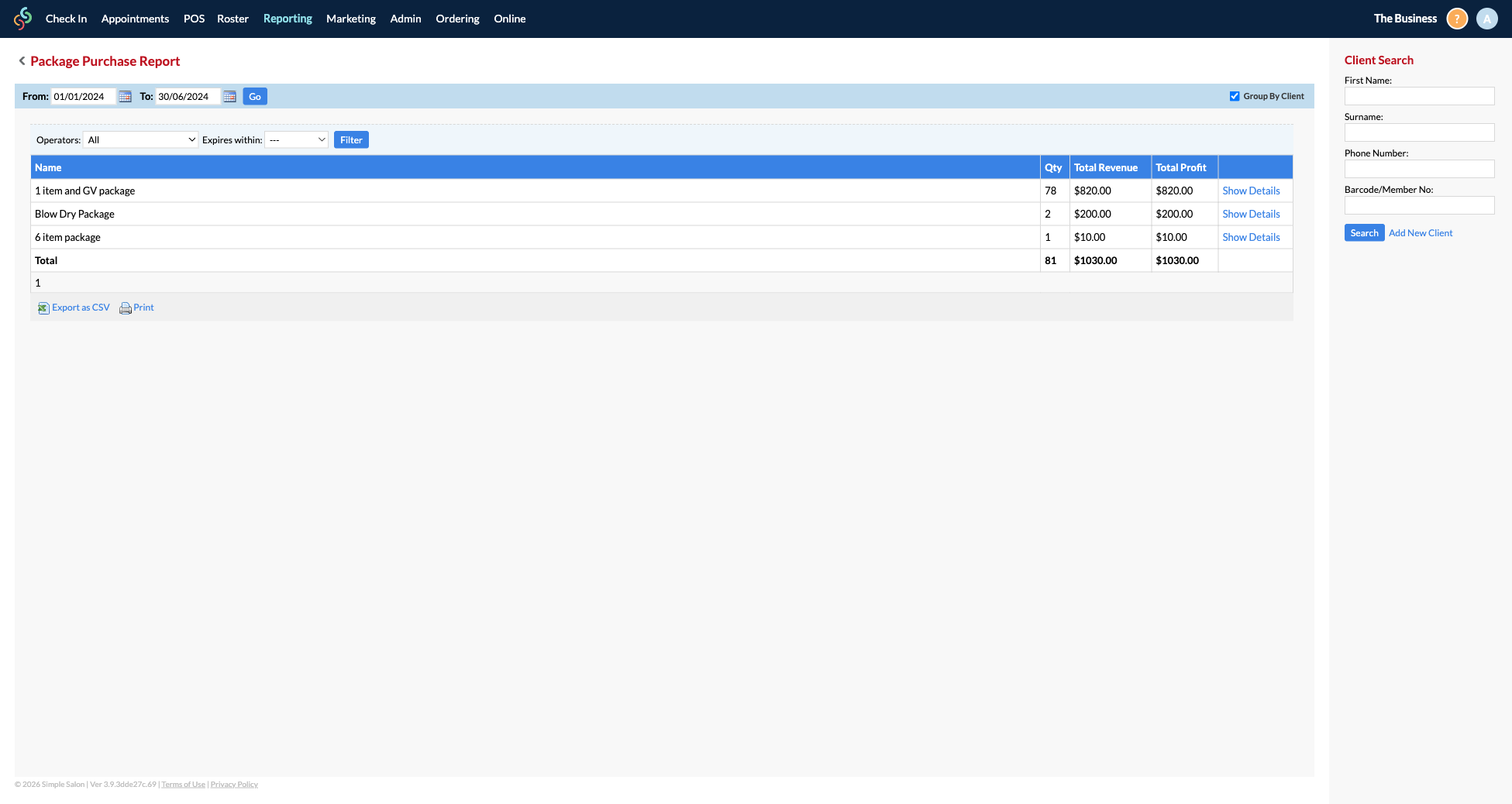 Package Purchase Report
