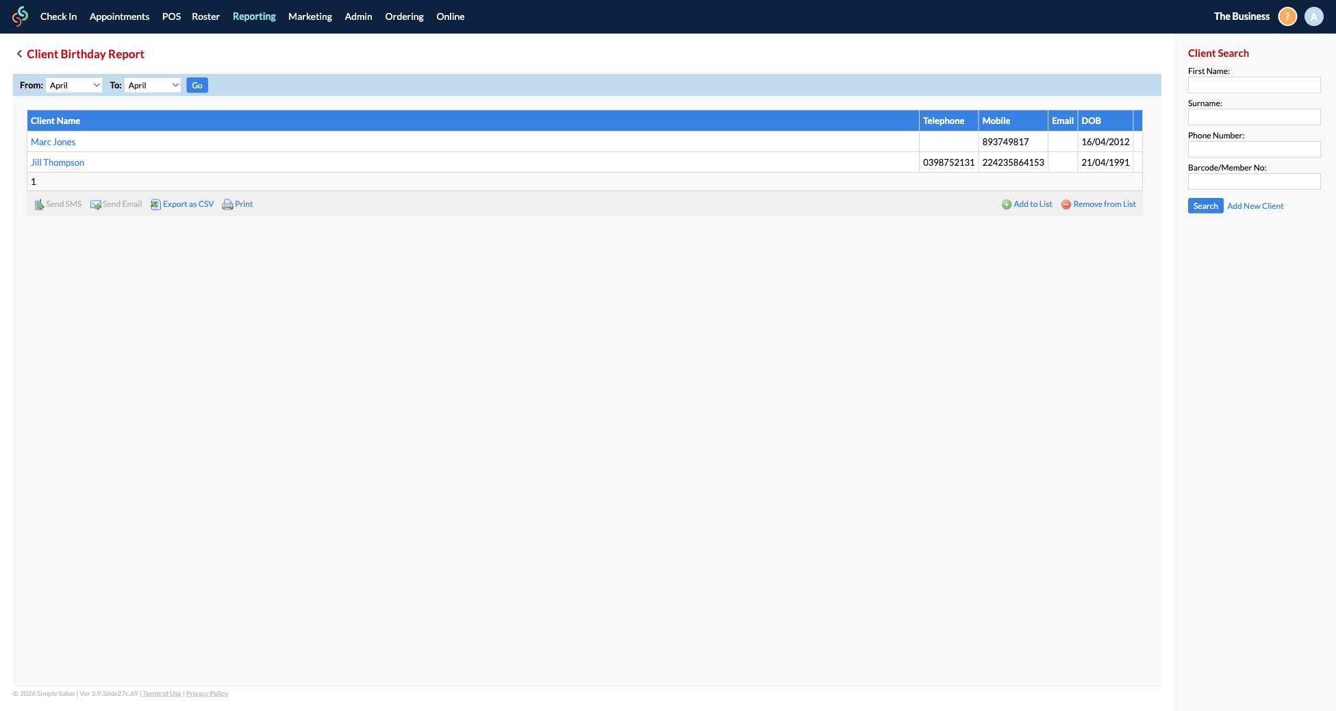 Client Birthday Report
