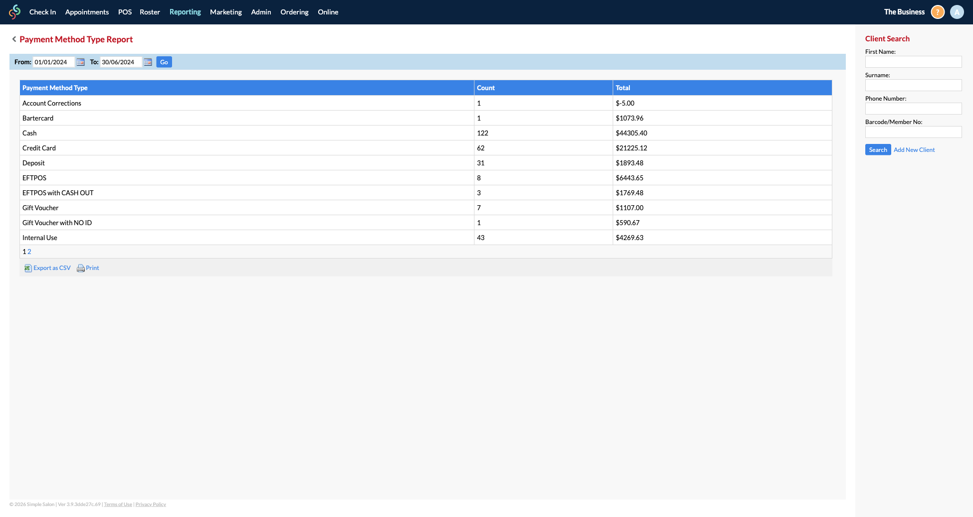 Payment Method Type Report