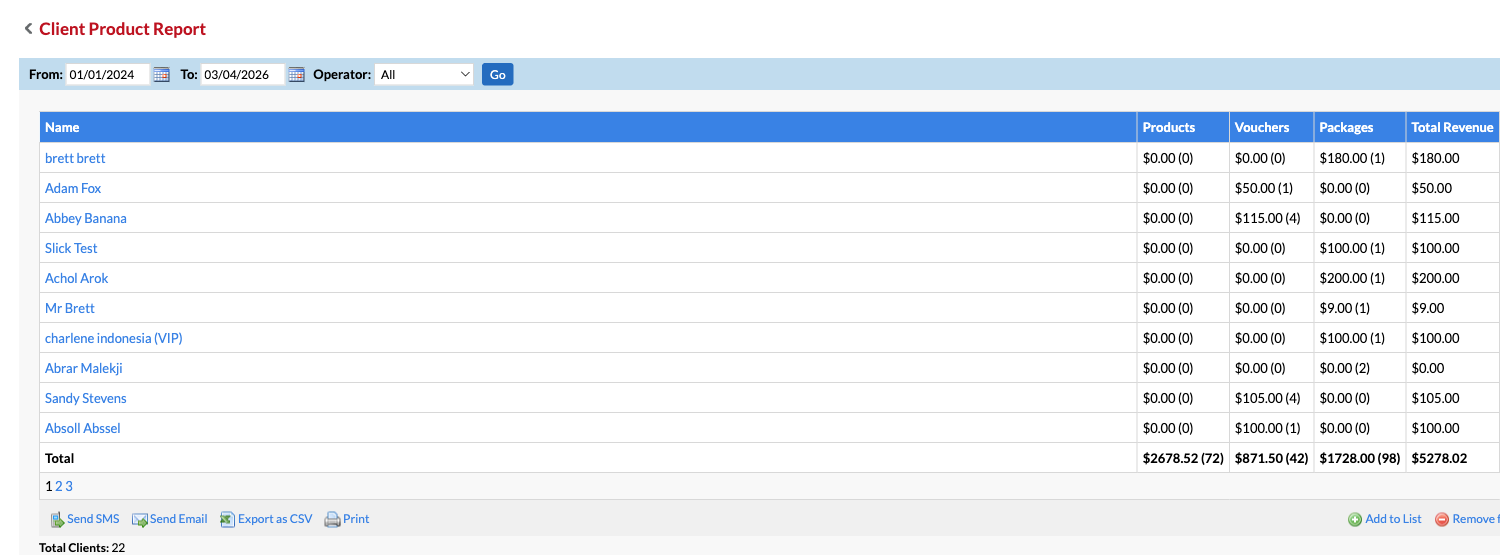 Client Product Report